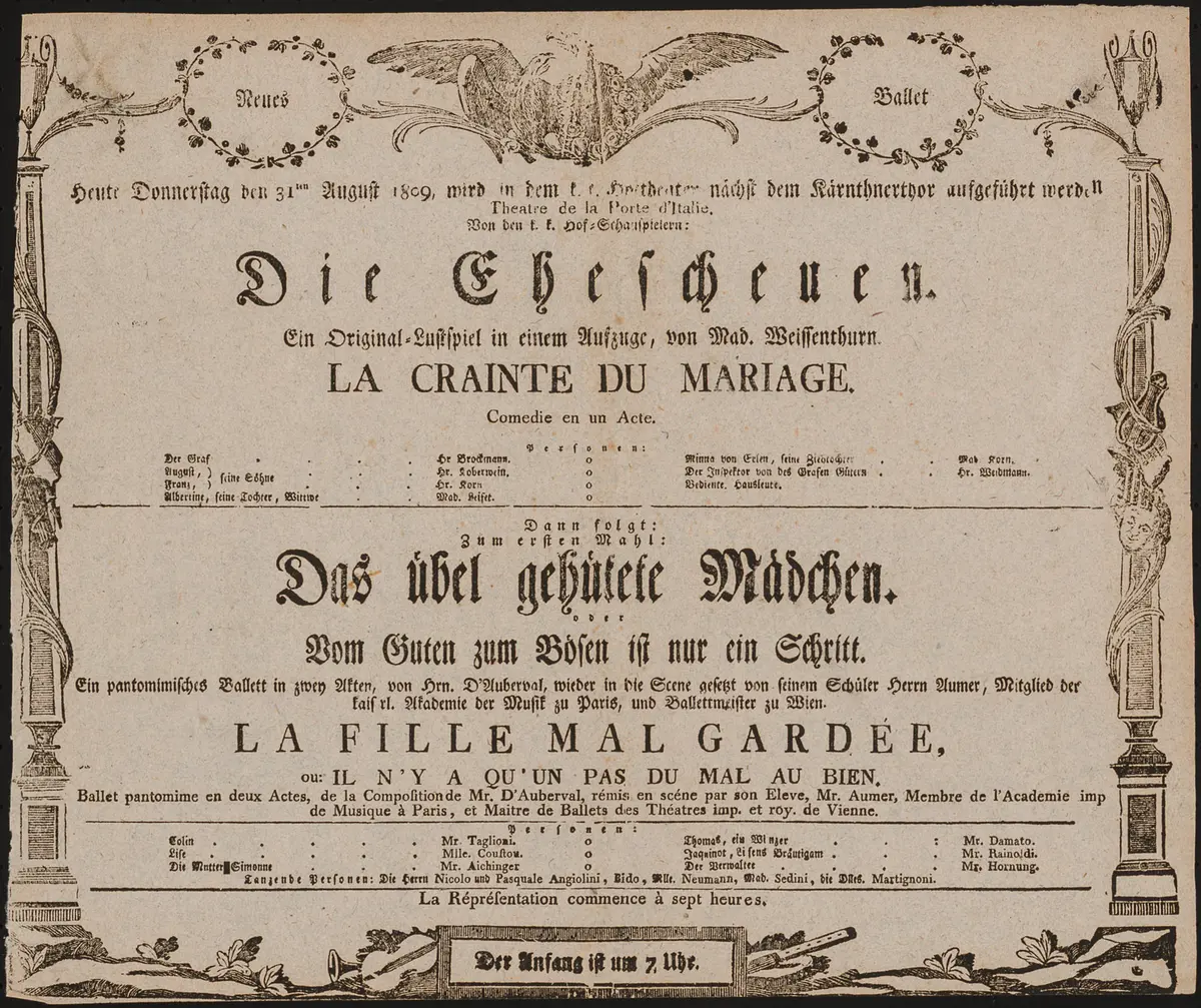 Das übel gehütete Mädchen, La fille mal gardée, Die Ehescheuen, La crainte du mariage