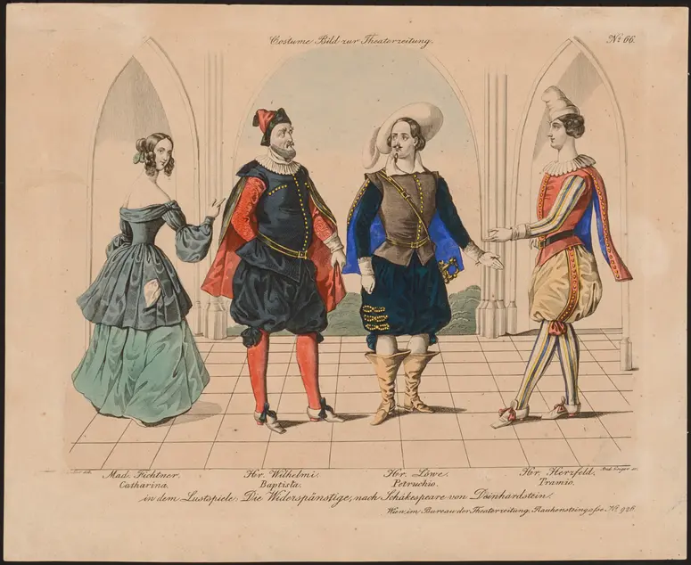 Die Widerspänstige, Alternativtitel: Die Widerspenstige, Alternativtitel: Der Widerspenstigen Zähmung (The Taming of the Shrew), Titel der Serie: Costume-Bild, Name der Zeitschrift: Wiener Theaterzeitung