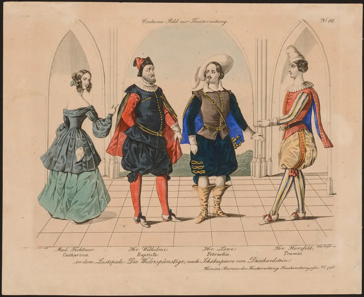 Die Widerspänstige, Alternativtitel: Die Widerspenstige, Alternativtitel: Der Widerspenstigen Zähmung (The Taming of the Shrew), Titel der Serie: Costume-Bild, Name der Zeitschrift: Wiener Theaterzeitung