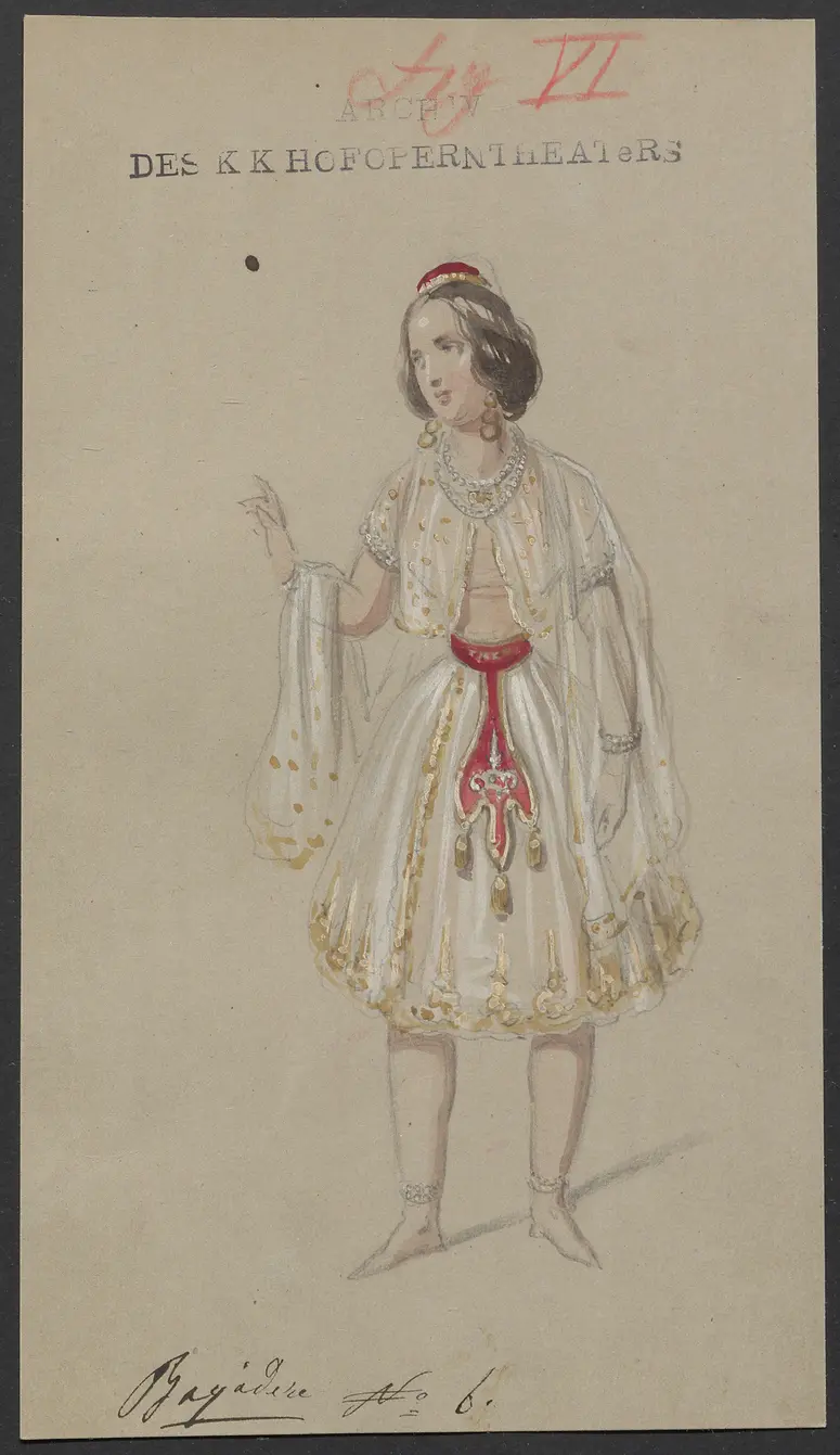 Brahma und die Bajadere, Alternativtitel: Brama und die Bajadere, Alternativtitel: Die liebende Bayadere, Alternativtitel: Der Gott und die Bayadere, Originaltitel: Le Dieu et la Bayadère, ou la Courtisane amoureuse, Titel der Serie: Figurinen des k.k. Hofoperntheaters