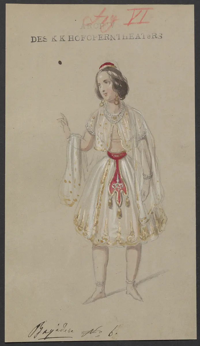 Brahma und die Bajadere, Alternativtitel: Brama und die Bajadere, Alternativtitel: Die liebende Bayadere, Alternativtitel: Der Gott und die Bayadere, Originaltitel: Le Dieu et la Bayadère, ou la Courtisane amoureuse, Titel der Serie: Figurinen des k.k. Hofoperntheaters
