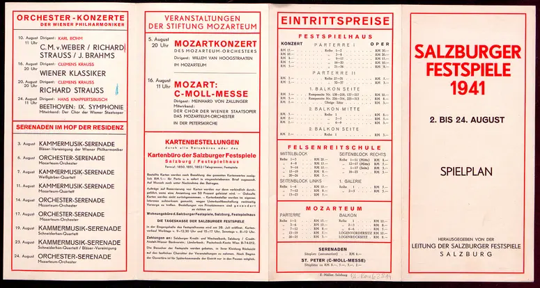 Salzburger Festspiele 1941, Verweis auf Stücktitel: Die Zauberflöte, Verweis auf Stücktitel: Don Juan, Verweis auf Stücktitel: Figaros Hochzeit, Verweis auf Stücktitel: Der Rosenkavalier, Verweis auf Stücktitel: Viel Lärm um nichts