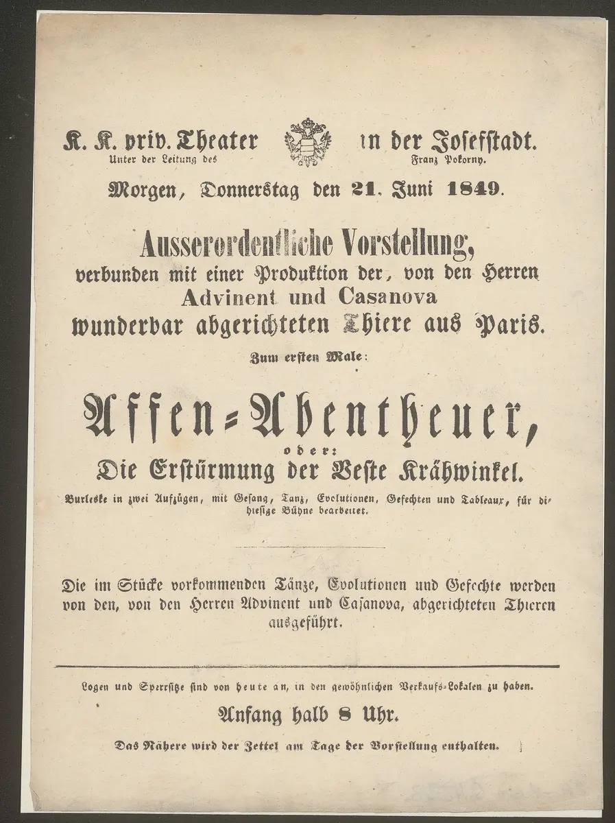 Affen-Abentheuer oder Die Erstürmung der Veste Krähwinkel, Affen-Abentheuer oder Die Erstürmung der Feste Krähwinkel