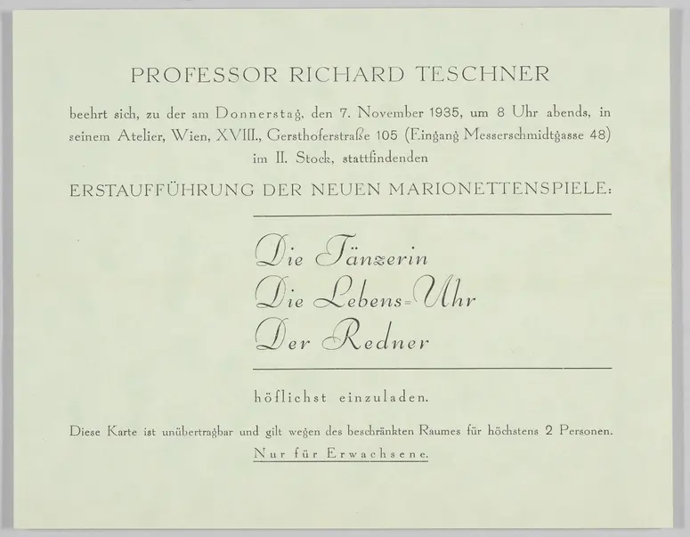 Der Figurenspiegel, Verweis auf Stücktitel: Die Tänzerin / Die bunte Tänzerin, Verweis auf Stücktitel: Die Lebens-Uhr, Verweis auf Stücktitel: Der Redner