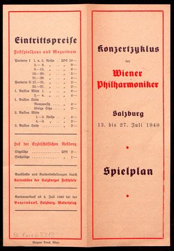 Salzburger Festspiele 1940, Titel in Vorlageform: Konzertzyklus der Wiener Philharmoniker