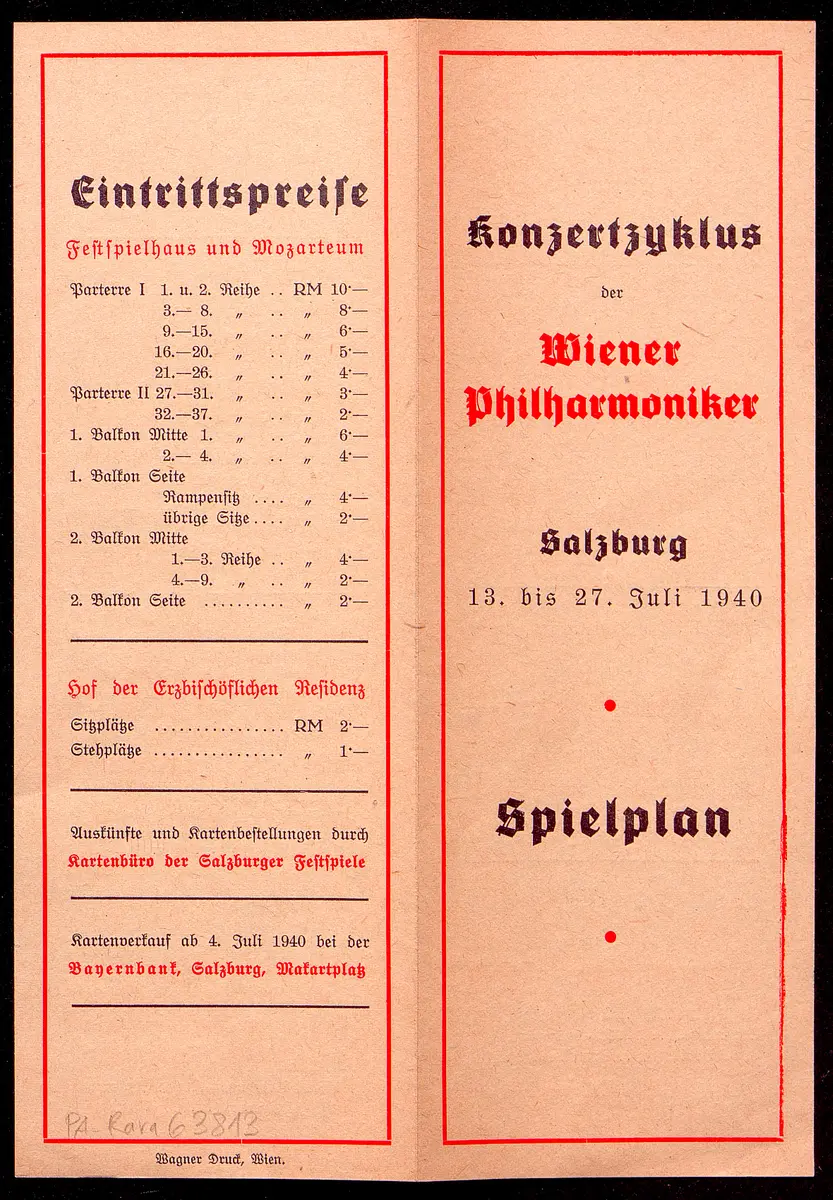Salzburger Festspiele 1940, Titel in Vorlageform: Konzertzyklus der Wiener Philharmoniker