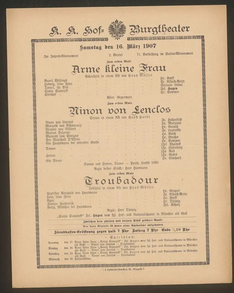 Arme kleine Frau, Ninon von Lenclos, Troubadour