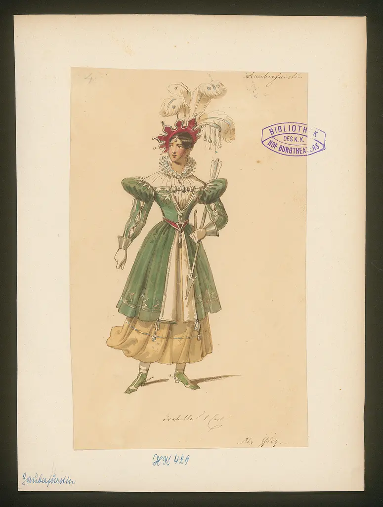 Die Zauberfürstin, Originaltitel: Der Fürst und der Minnesänger, oder das Zaubertal, Titel der Serie: Figurinen des k.k. Hof-Burgtheaters