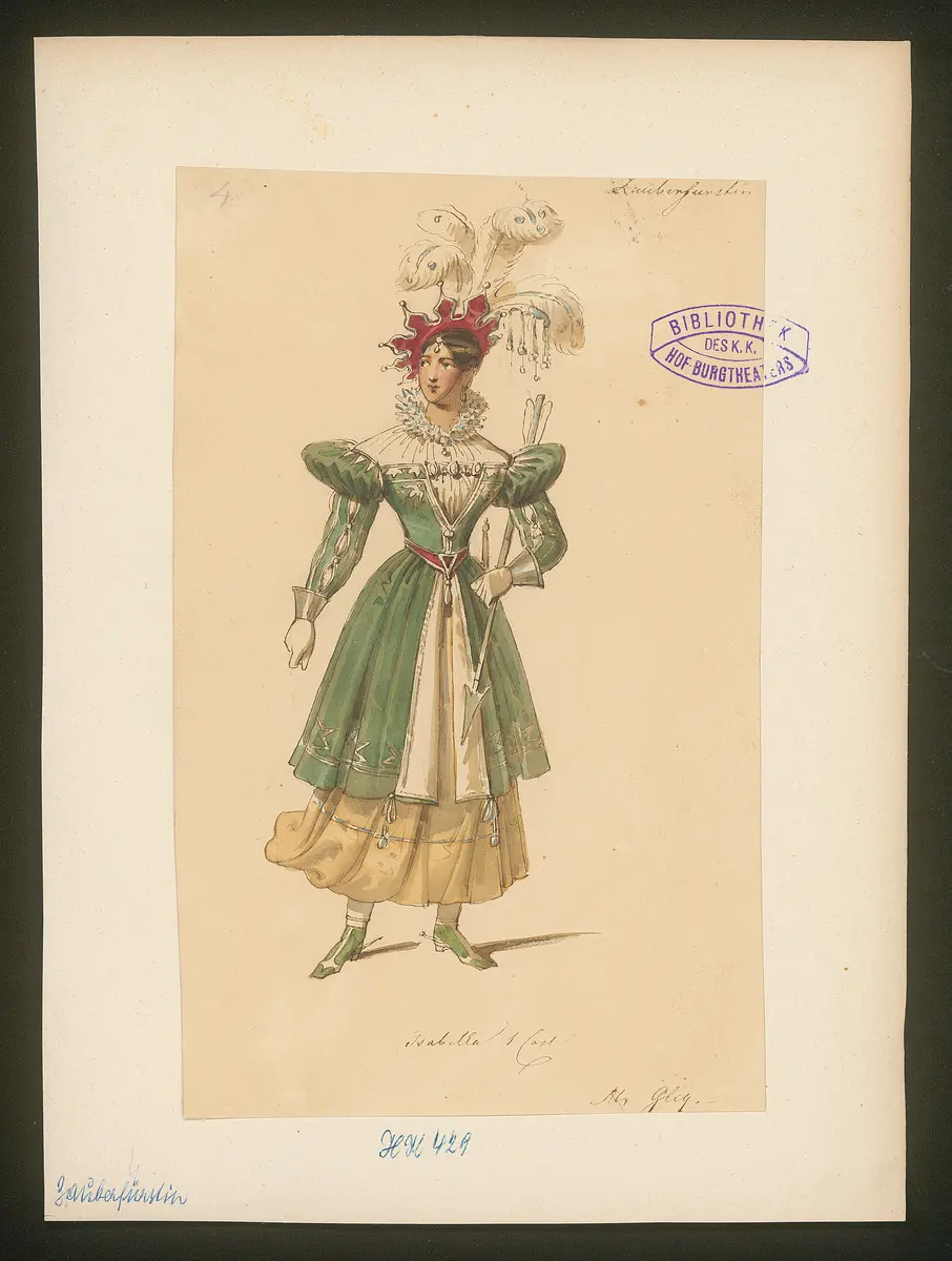 Die Zauberfürstin, Originaltitel: Der Fürst und der Minnesänger, oder das Zaubertal, Titel der Serie: Figurinen des k.k. Hof-Burgtheaters