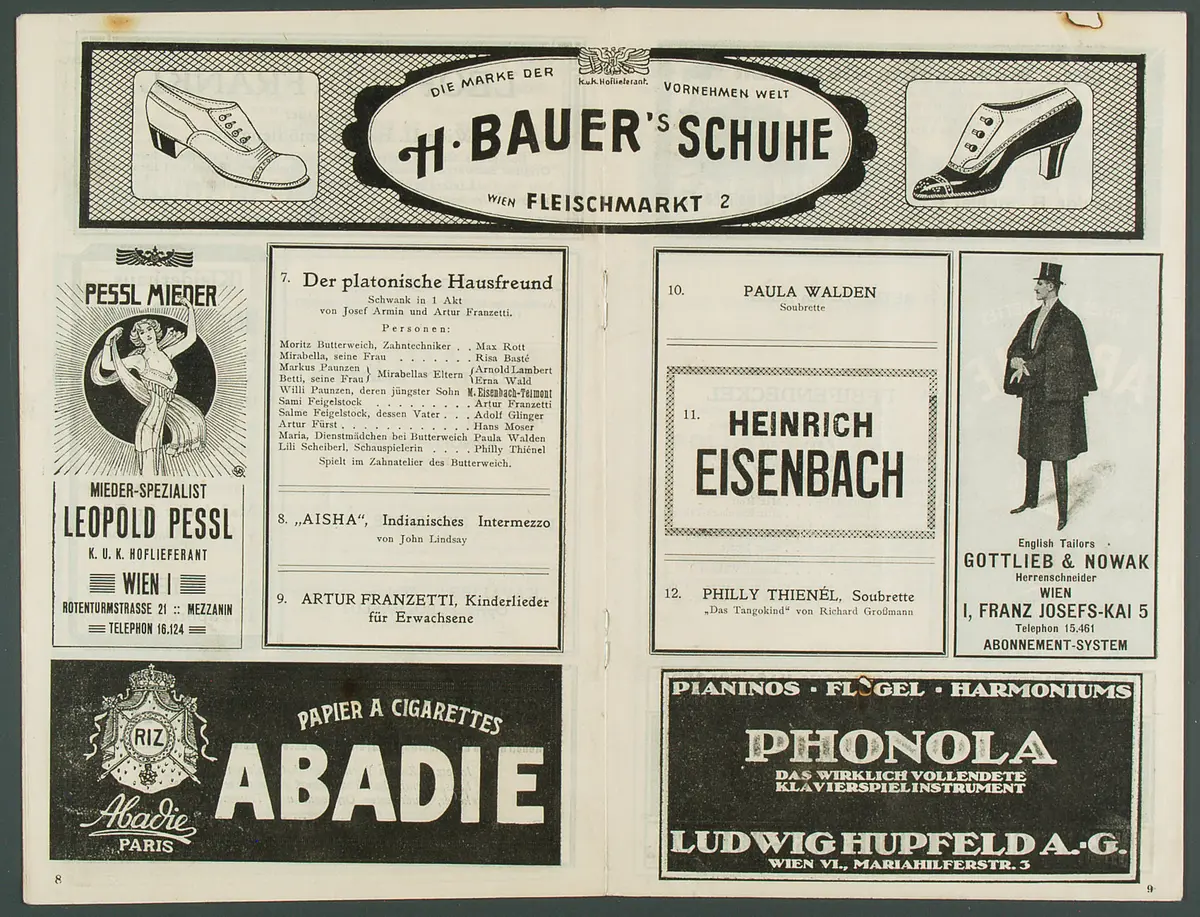 Budapester Orpheum, Verweis auf Stücktitel: Der platonische Hausfreund, Verweis auf Stücktitel: Pfeifendeckel