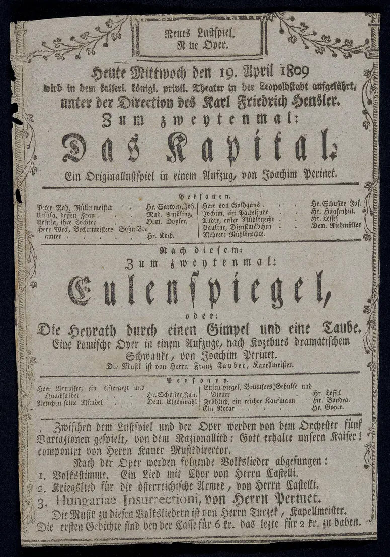 Das Kapital., Eulenspiegel, Die Heyrath durch einen Gimpel und eine Taube.