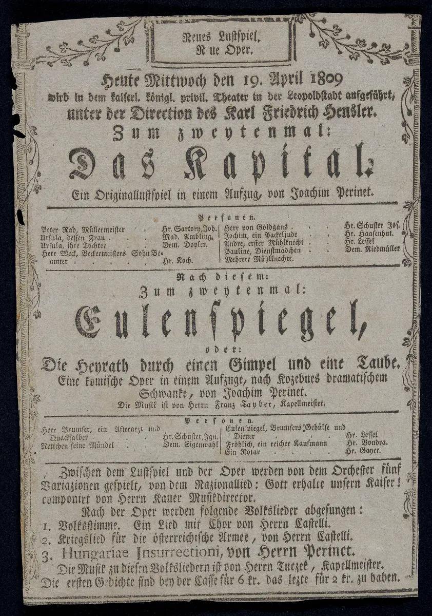 Das Kapital., Eulenspiegel, Die Heyrath durch einen Gimpel und eine Taube.