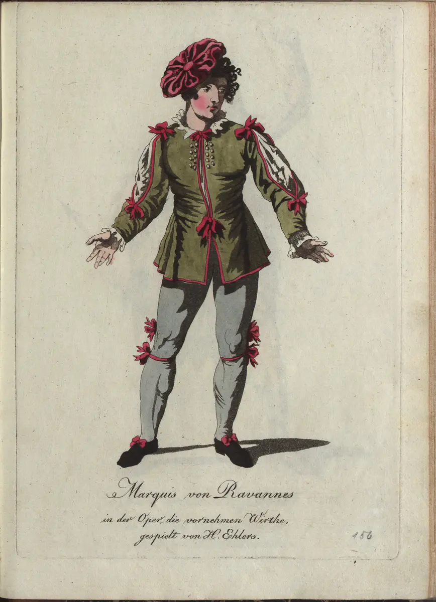 Die vornehmen Wirte, Titel in Vorlageform: Die vornehmen Wirthe, Titel der Serie: Auswahl schöner Costumes für Theater- und Ball-Anzüge