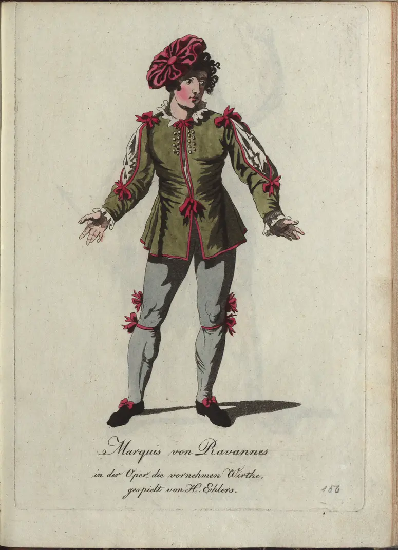 Die vornehmen Wirte, Titel in Vorlageform: Die vornehmen Wirthe, Titel der Serie: Auswahl schöner Costumes für Theater- und Ball-Anzüge