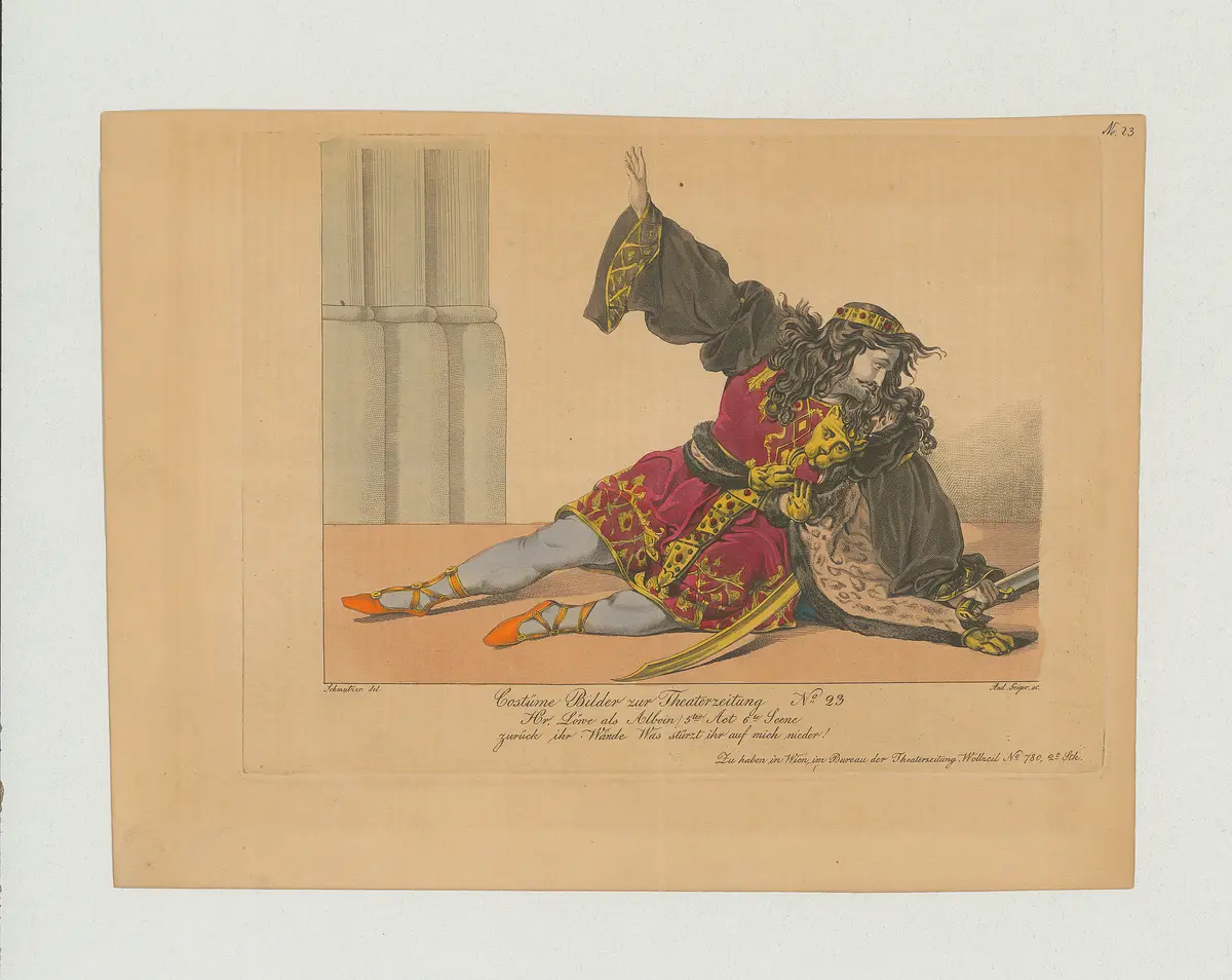 Ludwig Löwe, Titel der Serie: Costume-Bild, Name der Zeitschrift: Wiener Theaterzeitung, Verweis auf Stücktitel: Alboin