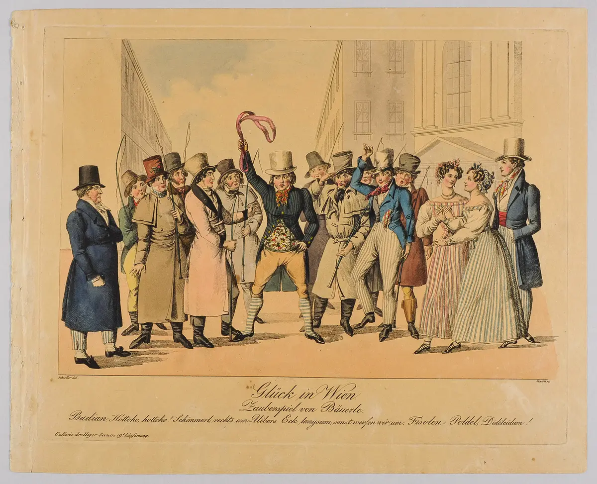 Glück in Wien, Titel der Serie: Gallerie drolliger Scenen, Name der Zeitschrift: Wiener Theaterzeitung