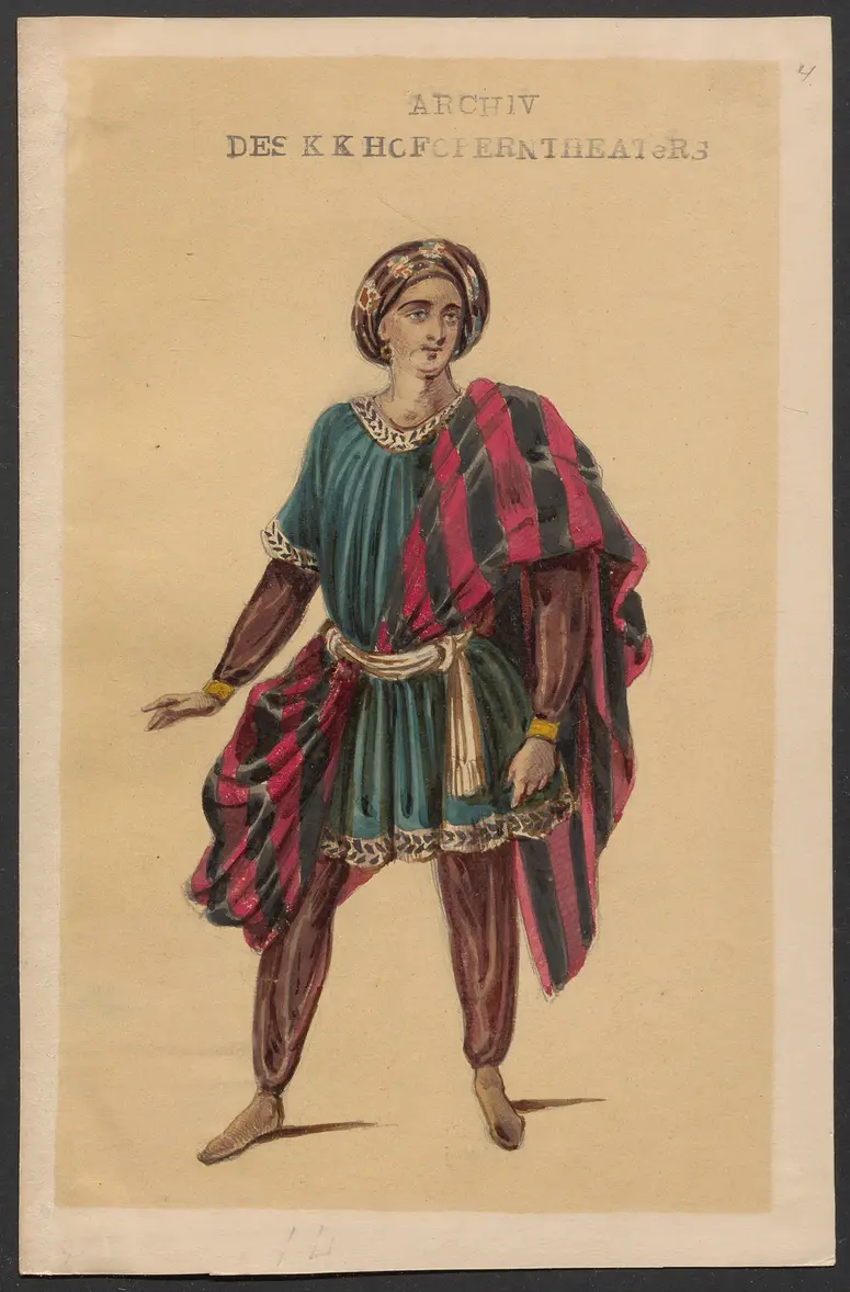 Brahma und die Bajadere, Alternativtitel: Brama und die Bajadere, Alternativtitel: Die liebende Bayadere, Alternativtitel: Der Gott und die Bayadere, Originaltitel: Le Dieu et la Bayadère, ou la Courtisane amoureuse, Titel der Serie: Figurinen des k.k. Hofoperntheaters