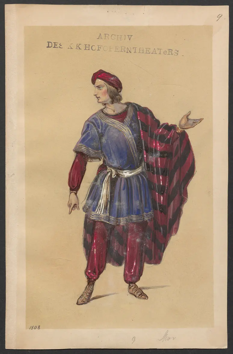 Brahma und die Bajadere, Alternativtitel: Brama und die Bajadere, Alternativtitel: Die liebende Bayadere, Alternativtitel: Der Gott und die Bayadere, Originaltitel: Le Dieu et la Bayadère, ou la Courtisane amoureuse, Titel der Serie: Figurinen des k.k. Hofoperntheaters