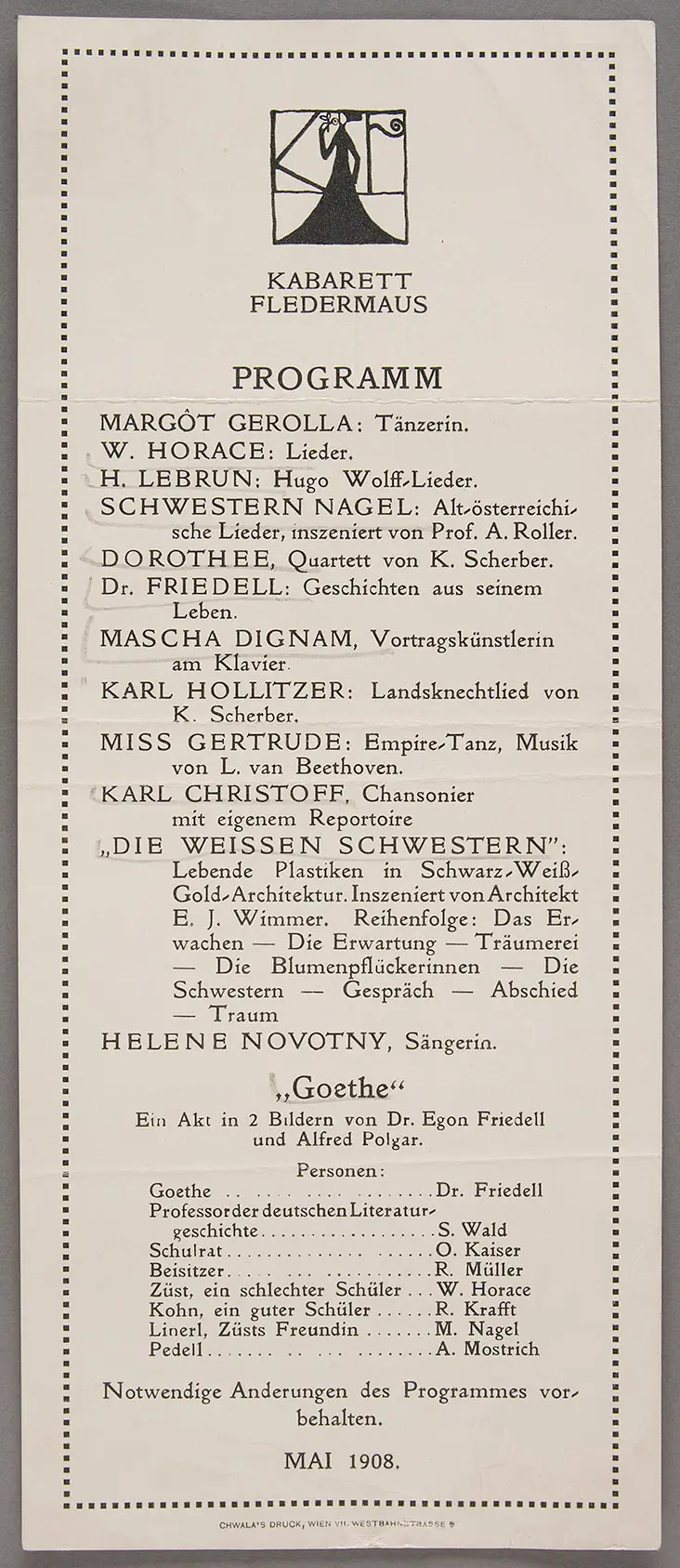 Kabarett Fledermaus, Verweis auf Stücktitel: Die weissen Schwestern, Verweis auf Stücktitel: Goethe