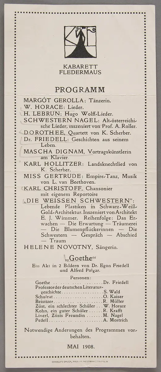 Kabarett Fledermaus, Verweis auf Stücktitel: Die weissen Schwestern, Verweis auf Stücktitel: Goethe