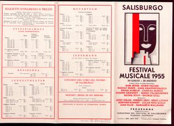 Salzburger Festspiele 1955, Titel in Vorlageform: Salzburgo Festival musicale 1955, Verweis auf Stücktitel: Irische Legende, Verweis auf Stücktitel: Zauberflöte, Verweis auf Stücktitel: Entführung aus dem Serail, Verweis auf Stücktitel: Palestrina, Verweis auf Stücktitel: Ariadne auf Naxos, Verweis auf Stücktitel: Jedermann, Verweis auf Stücktitel: Kabale und Liebe