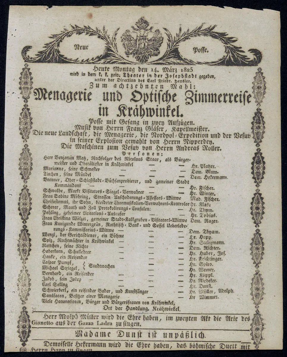 Menagerie und optische Zimmerreise in Krähwinkel