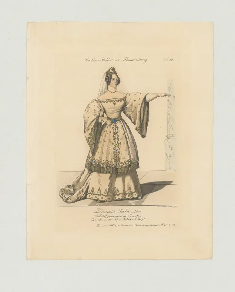 Sophie Johanna Löwe, Titel der Serie: Costume-Bild, Name der Zeitschrift: Wiener Theaterzeitung, Verweis auf Stücktitel: Robert der Teufel