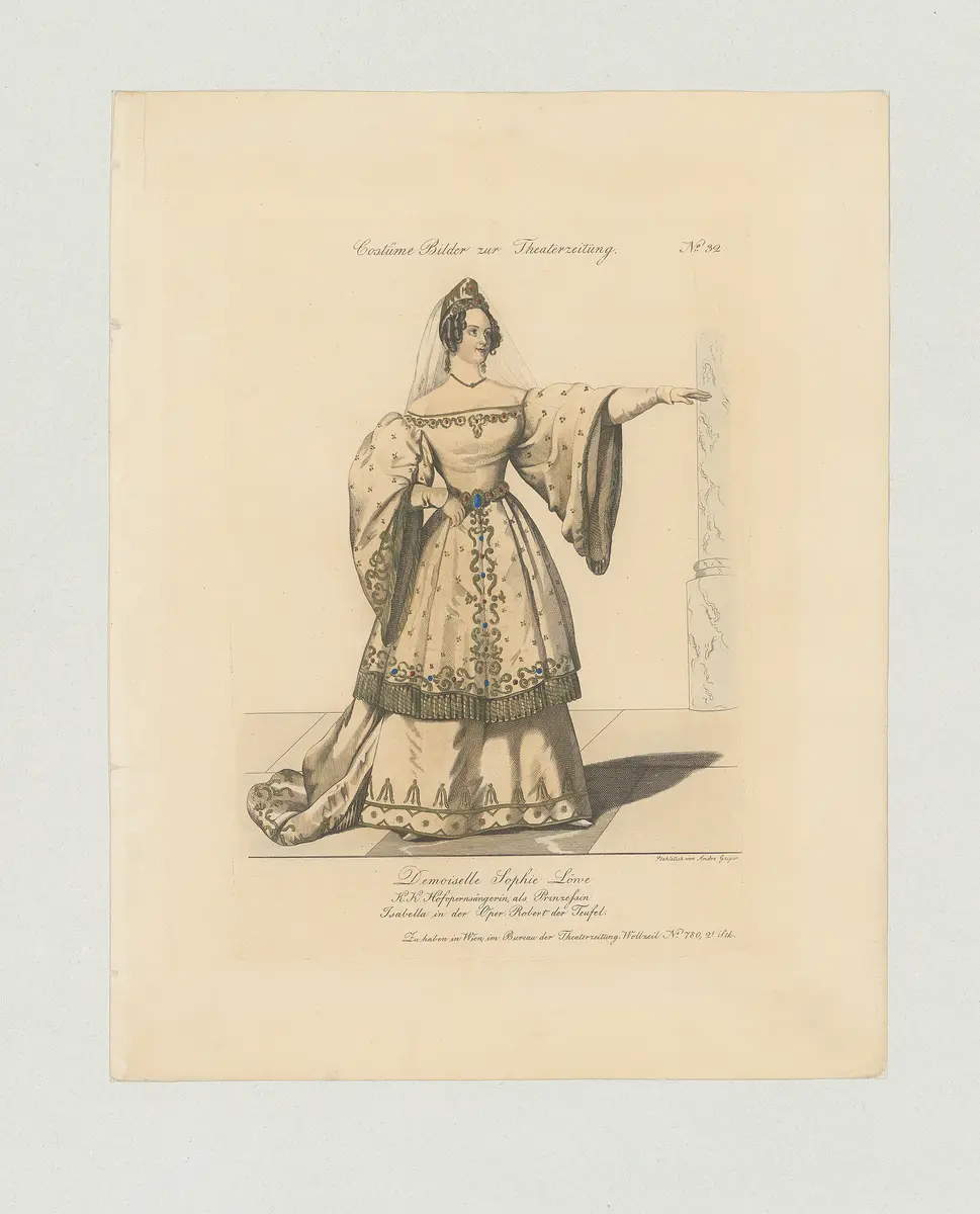 Sophie Johanna Löwe, Titel der Serie: Costume-Bild, Name der Zeitschrift: Wiener Theaterzeitung, Verweis auf Stücktitel: Robert der Teufel