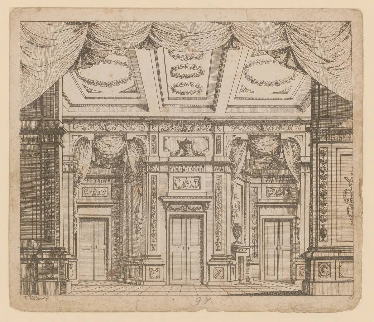 ohne Titel, Titel der Serie: Theaterdecorationen nach den Originalskitzen des k.k. Hoftheatermahlers Joseph Platzer radirt und verlegt von Norbert Bittner