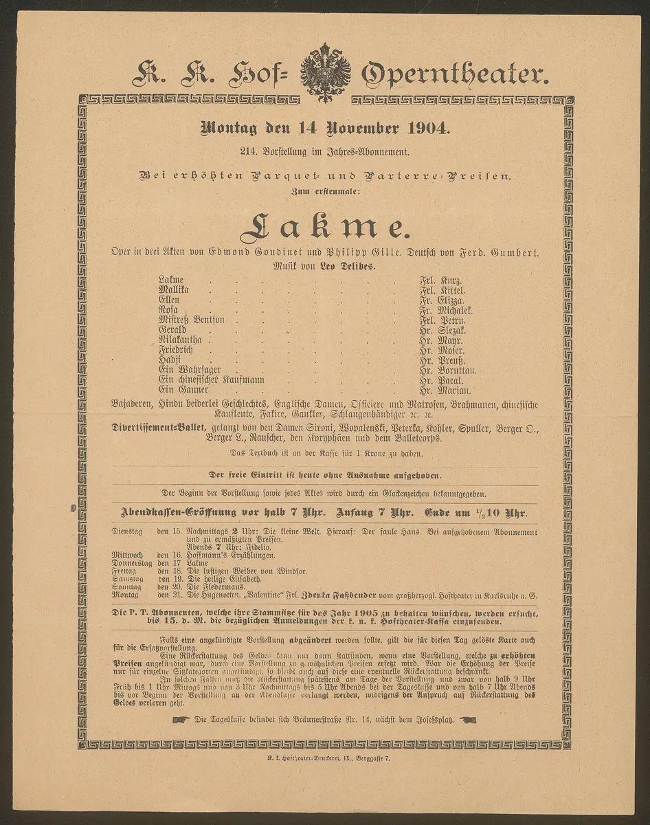 Lakmé, Titel in Vorlageform: Lakme