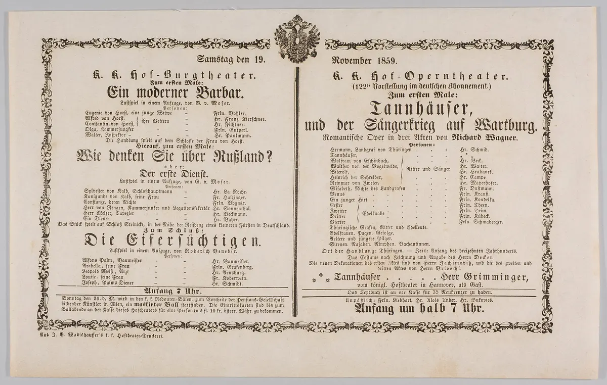 Tannhäuser und der Sängerkrieg auf der Wartburg, Ein moderner Barbar, Wie denken Sie über Russland? oder: Der erste Dienst, Die Eifersüchtigen