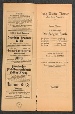 Jung Wiener Theater zum lieben Augustin, Verweis auf Stücktitel: Des Sängers Fluch, Verweis auf Stücktitel: Ahasver