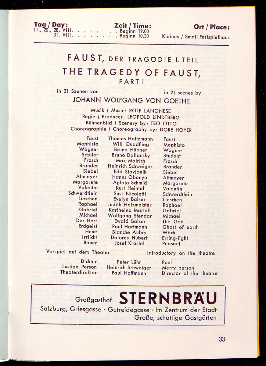 Salzburger Festspiele 1964, Titel in Vorlageform: Salzburgo Festival 1964, Verweis auf Stücktitel: Cosi fan tutte, Verweis auf Stücktitel: Figaros Hochzeit, Verweis auf Stücktitel: Lucio Silla, Verweis auf Stücktitel: Die Zauberflöte, Verweis auf Stücktitel: Ariadne auf Naxos, Verweis auf Stücktitel: Elektra, Verweis auf Stücktitel: Der Rosenkavalier, Verweis auf Stücktitel: Macbeth, Verweis auf Stücktitel: Jedermann, Verweis auf Stücktitel: Faust, Verweis auf Stücktitel: Die lustigen Weiber von Windsor