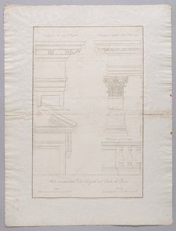 Venedig, Teatro La Fenice, Titel in Vorlageform: Parti ornamnentali del Prospetto del Teatro la Fenice, Titel in Vorlageform: Spaccato per lungo del Teatro la Fenice