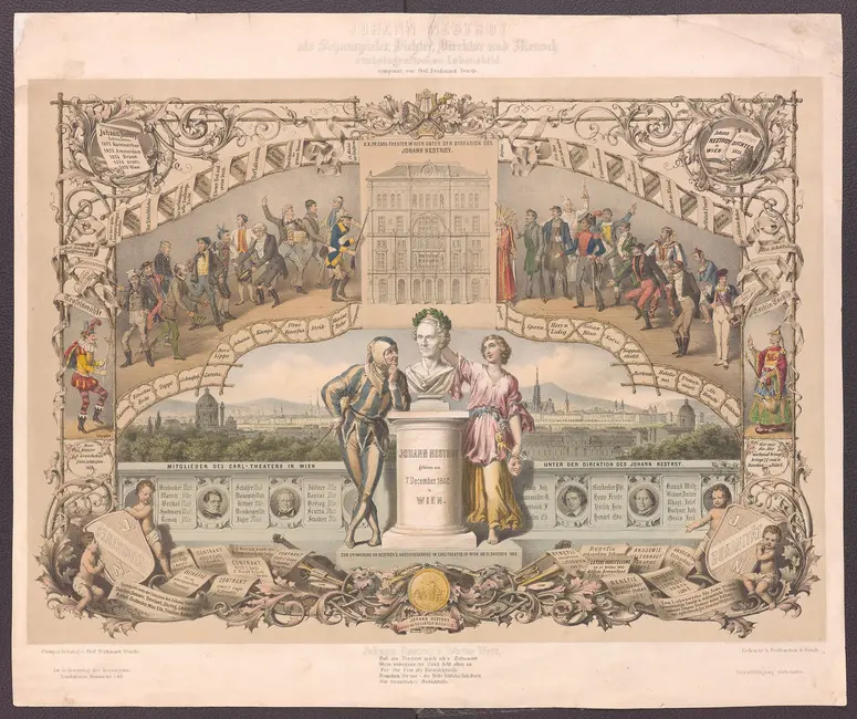 Johann Nepomuk Nestroy, Titel in Vorlageform: Johann Nestroy / als Schauspieler, Dichter, Direktor und Mensch / simbolgrafisches Lebensbild