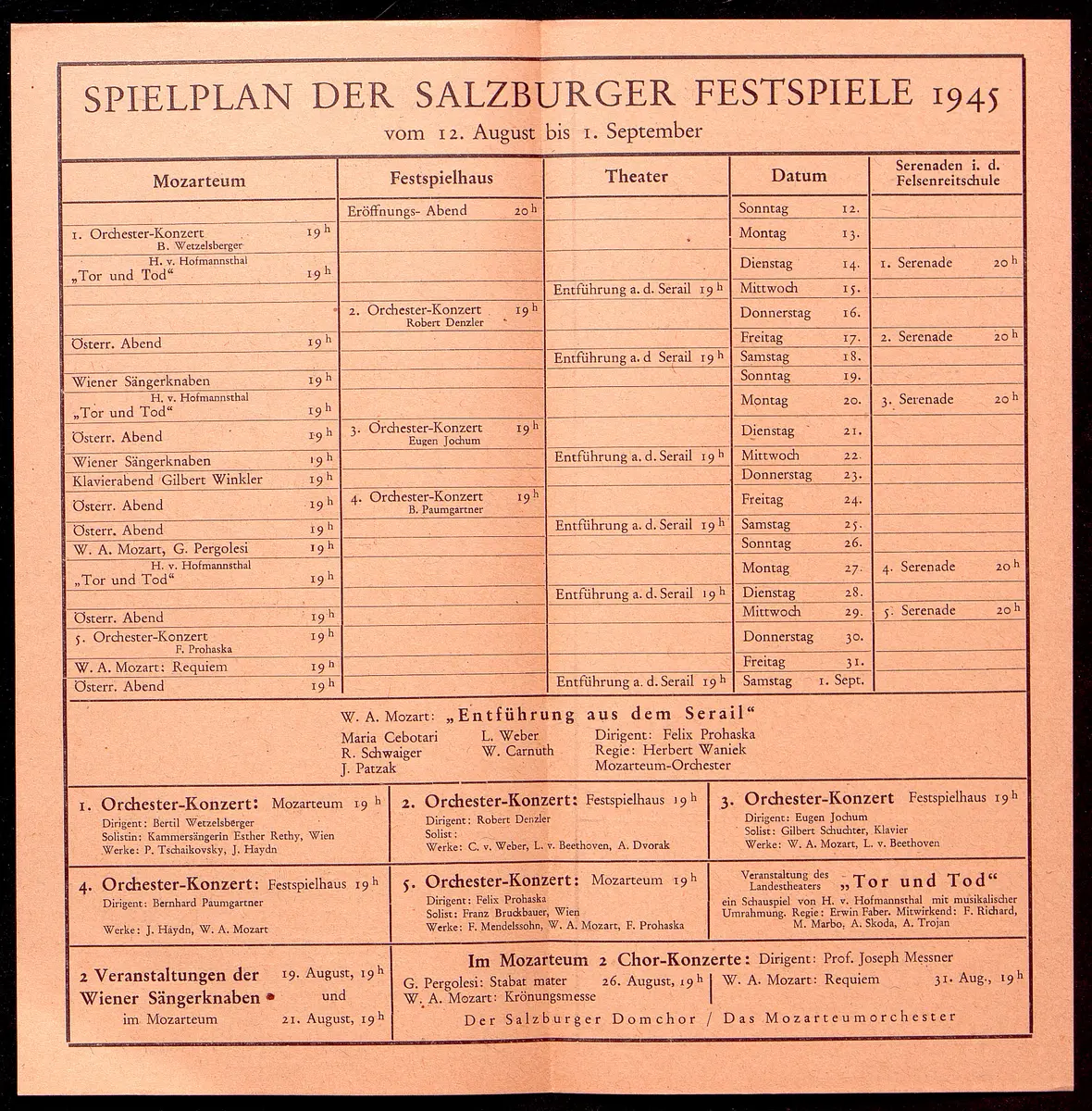 Salzburger Festspiele 1945, Verweis auf Stücktitel: Die Entführung aus dem Serail, Verweis auf Stücktitel: Tor und Tod