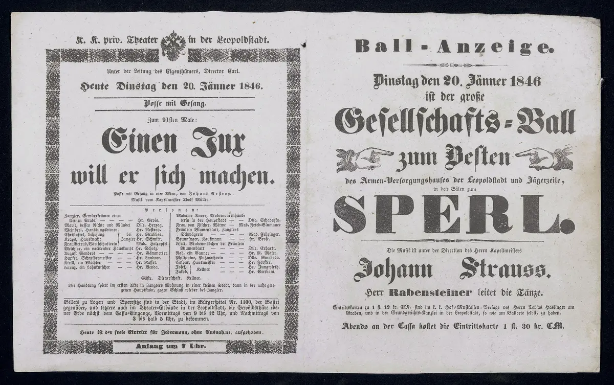 Einen Jux will er sich machen, Gesellschafts-Ball zum Besten des Armen-Versorgungshauses der Leopoldstadt und Jägerzeile in den Sälen zum SPERL