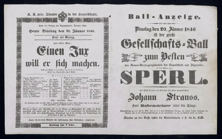 Einen Jux will er sich machen, Gesellschafts-Ball zum Besten des Armen-Versorgungshauses der Leopoldstadt und Jägerzeile in den Sälen zum SPERL