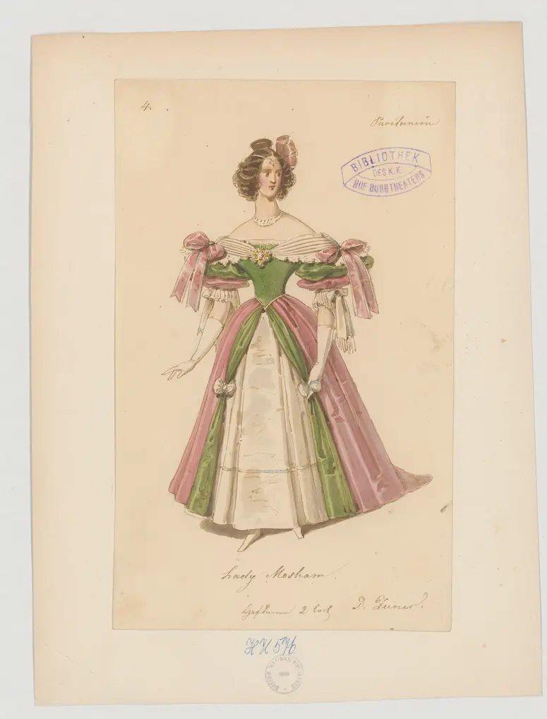 Die Puritanerin, oder Der englische Hof im Jahre 1710, Originaltitel: La Puritaine ou la Cour d'Angleterre en 1710,, Titel der Serie: Figurinen des k.k. Hof-Burgtheaters