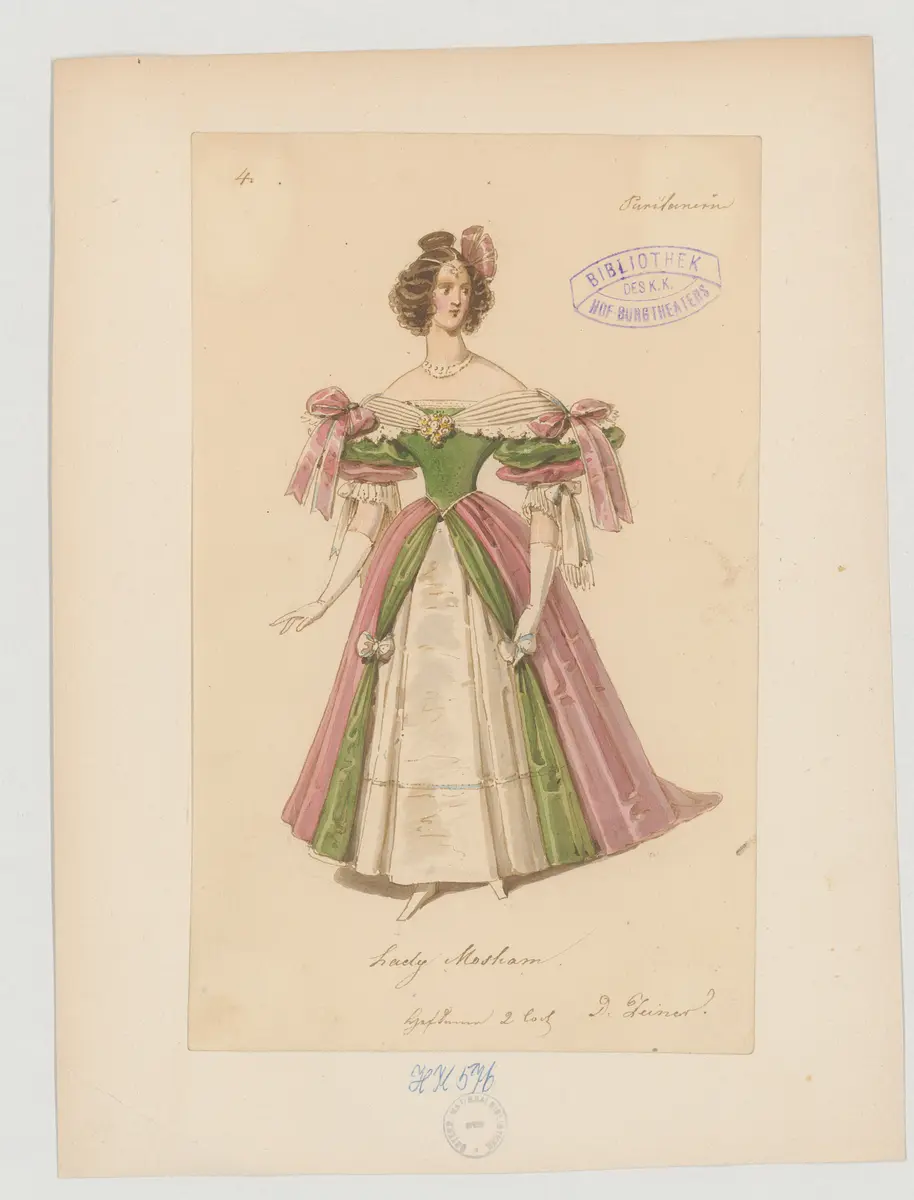 Die Puritanerin, oder Der englische Hof im Jahre 1710, Originaltitel: La Puritaine ou la Cour d'Angleterre en 1710,, Titel der Serie: Figurinen des k.k. Hof-Burgtheaters