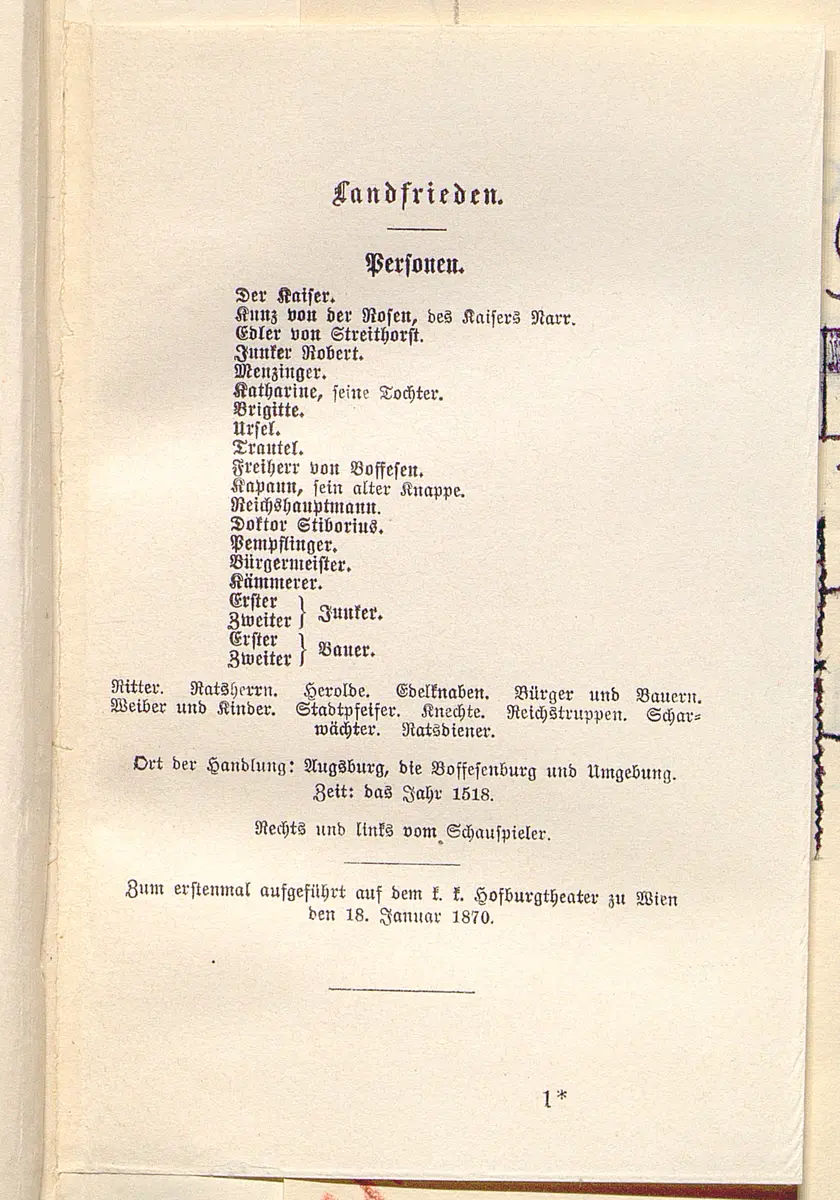 Landfrieden. Deutsche Komödie in drei Aufzügen