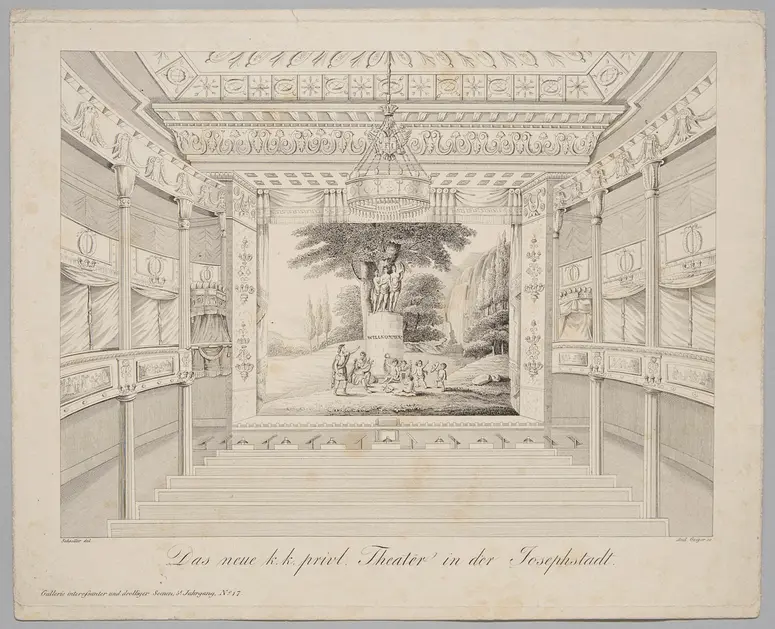 Wien, Theater in der Josefstadt, Titel in Vorlageform: Das neue k.k.privl. Theater in der Josefstadt, Titel der Serie: Gallerie interessanter und drolliger Scenen, Name der Zeitschrift: Wiener Theaterzeitung