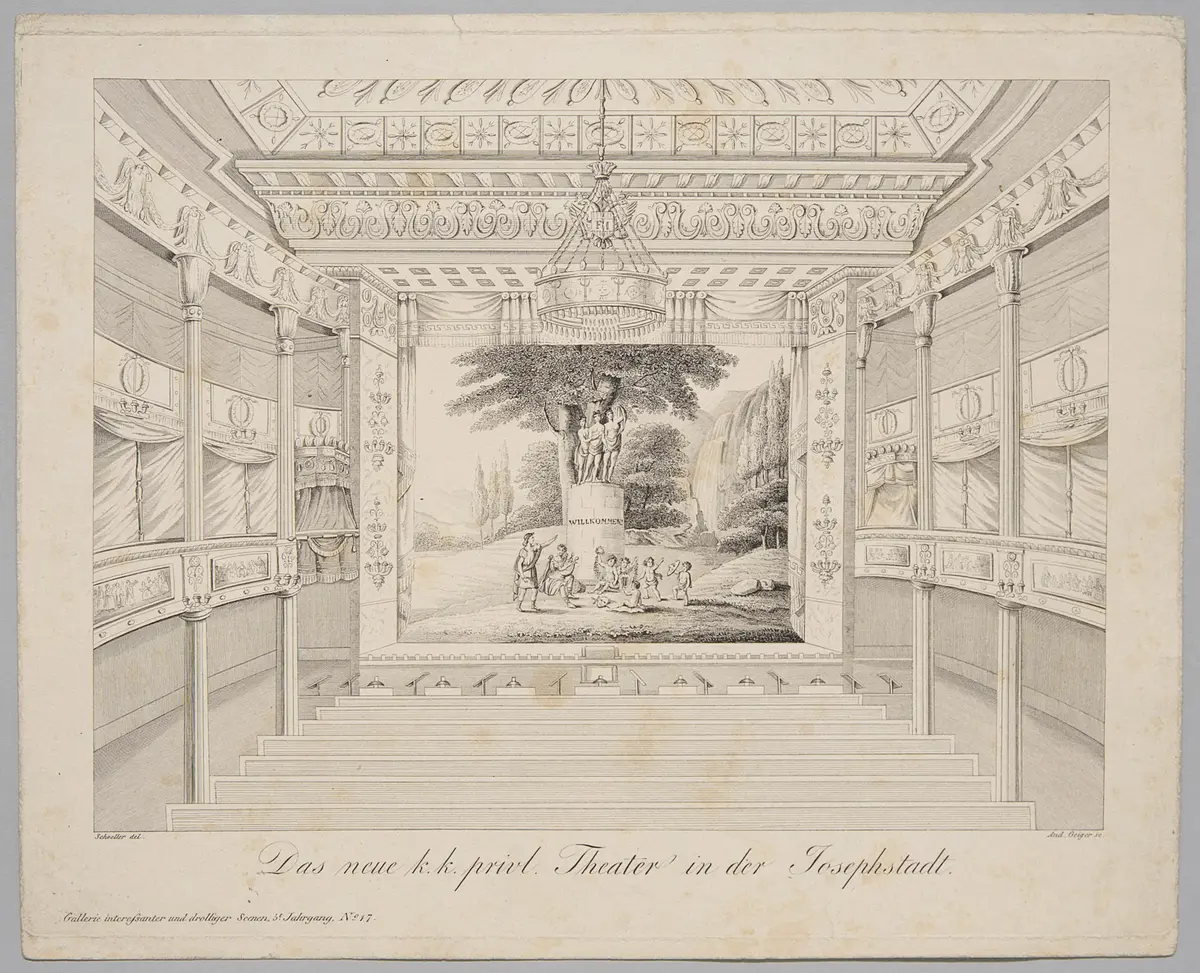 Wien, Theater in der Josefstadt, Titel in Vorlageform: Das neue k.k.privl. Theater in der Josefstadt, Titel der Serie: Gallerie interessanter und drolliger Scenen, Name der Zeitschrift: Wiener Theaterzeitung