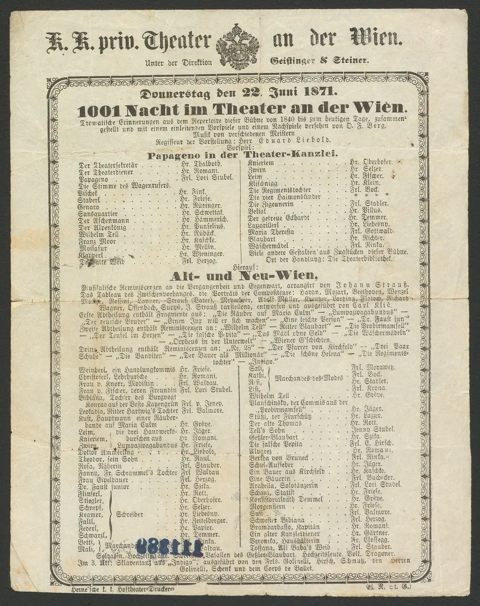 1001 Nacht im Theater an der Wien, Papageno in der Theater-Kanzlei, Alt- und Neu-Wien