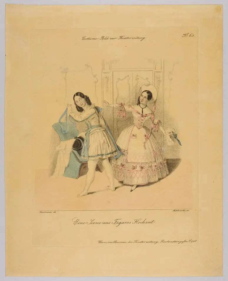 Figaros Hochzeit, Alternativtitel: Die Hochzeit des Figaro, Alternativtitel: Le nozze di figaro, Titel der Serie: Costume-Bild, Name der Zeitschrift: Wiener Theaterzeitung