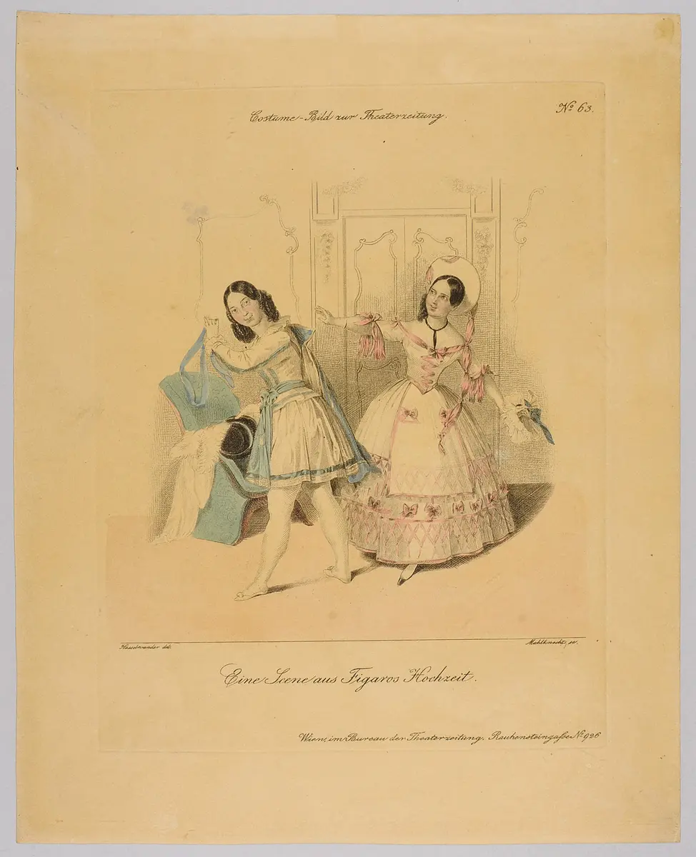 Figaros Hochzeit, Alternativtitel: Die Hochzeit des Figaro, Alternativtitel: Le nozze di figaro, Titel der Serie: Costume-Bild, Name der Zeitschrift: Wiener Theaterzeitung