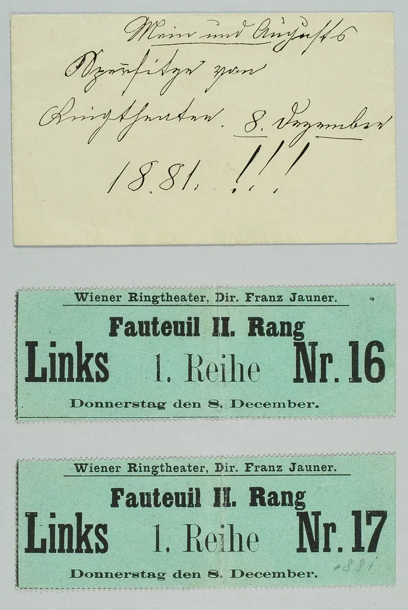 Hoffmanns Erzählungen, Weiterer Titel: Eintrittskarten des Brandtages des Ringtheater 1881