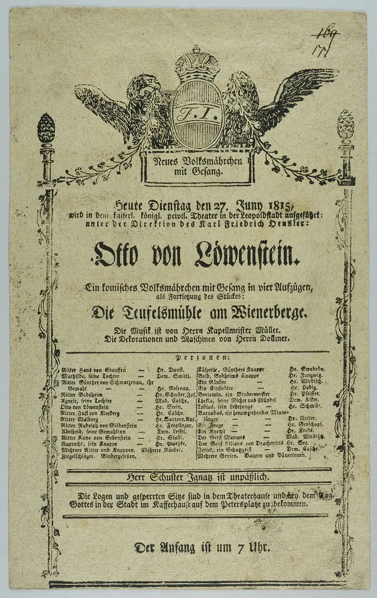Otto von Löwenstein, Untertitel: als Fortsetzung des Stückes: Die Teufelsmühle am Wienerberge