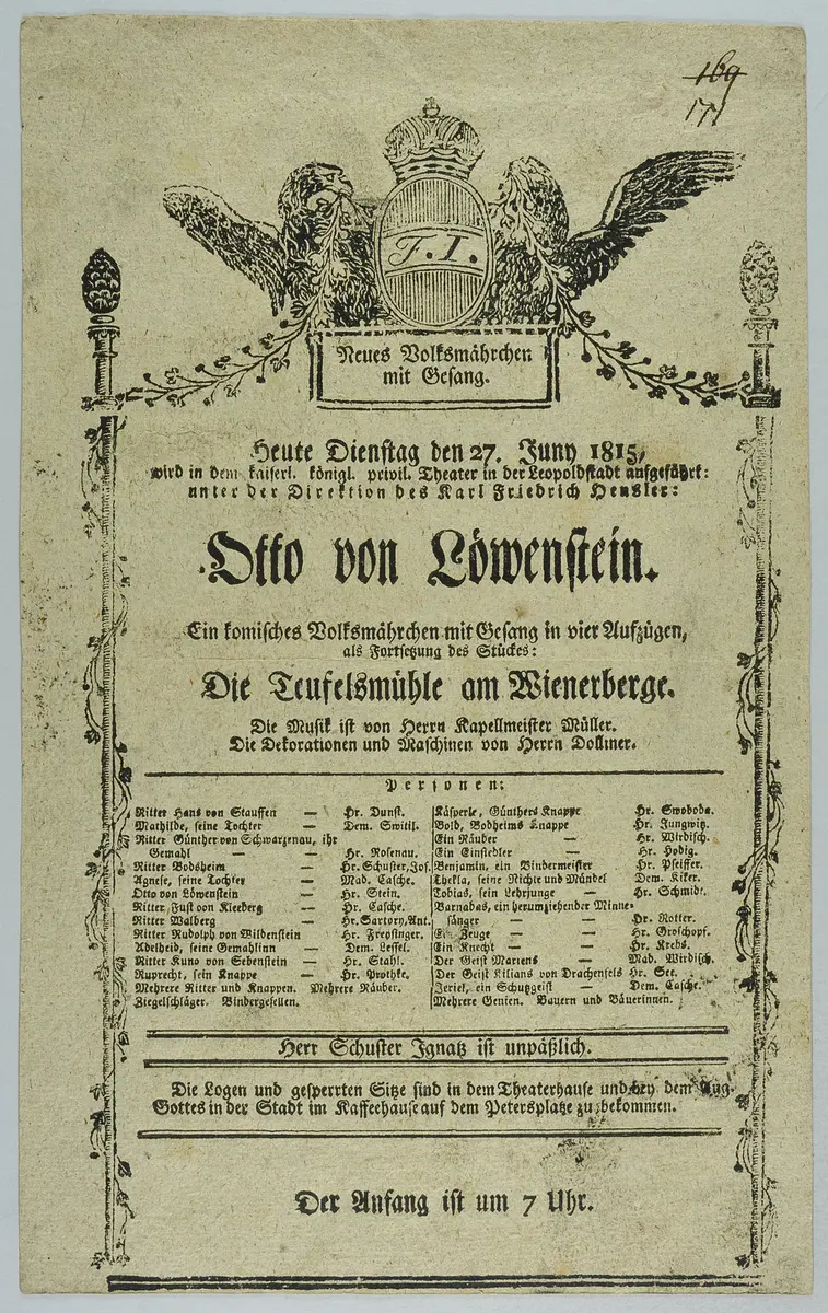 Otto von Löwenstein, Untertitel: als Fortsetzung des Stückes: Die Teufelsmühle am Wienerberge