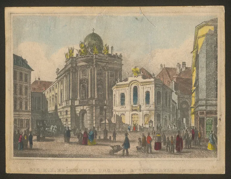 Wien, Altes Burgtheater, Titel in Vorlageform: Die k.k. Reitschule und das Burgtheater in Wien